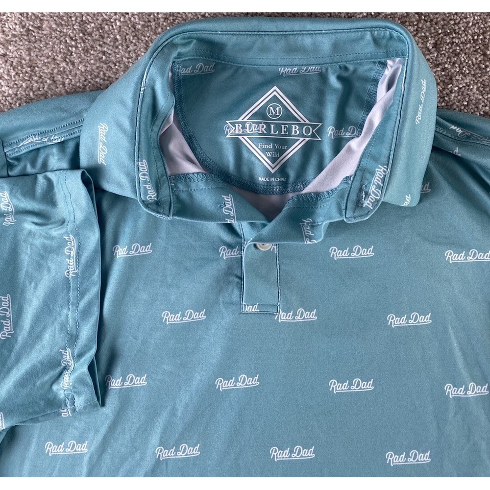 Burlebo Golf Performance Polo Rad Dad Print Mens M Blue Shirt Preppy Wicking